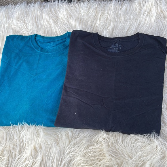 Fruit of the Loom Set of 2 Long Sleeve Crew Neck T-Shirt blue/black Size 4XL - Picture 4 of 7